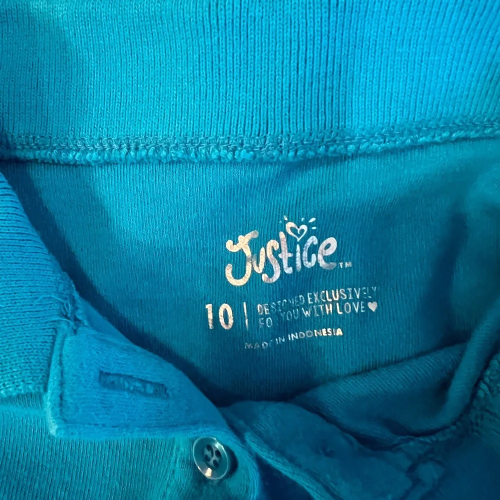 Lot of 2 Justice Long Sleeved Polo Style Shirt Tops Sz 10 Aqua Purple